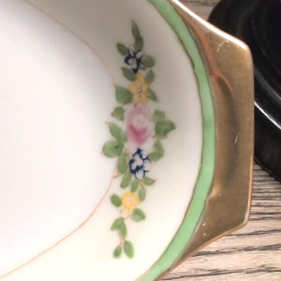 Vintage Gilded Hand Painted Floral Oval Relish Tray By Celebrate Made In Japan - Picture 2 of 7